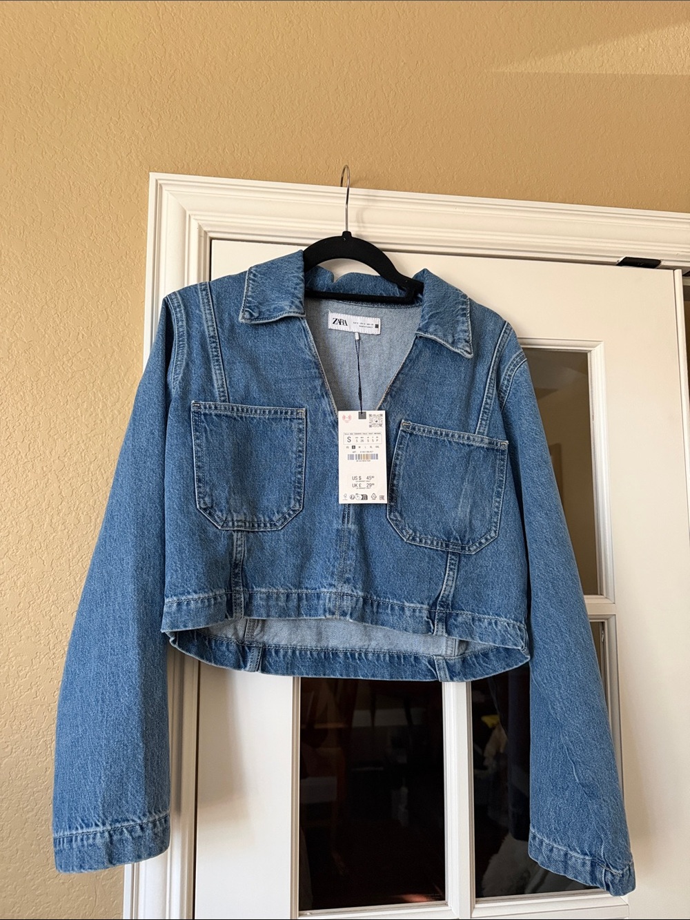 ZARA Medium Blue Cropped Denim Jacket